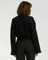 Black Crochet Knit Flare Long Sleeve Gold Button Cropped Cardigan